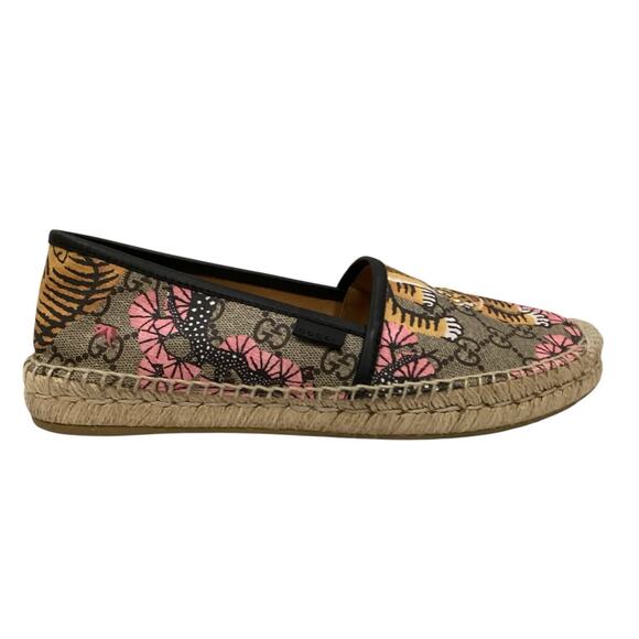 Gucci Bengal Tiger Floral GG Supreme Canvas Espadrilles Pink Tan Black EU 38 - Picture 5 of 13